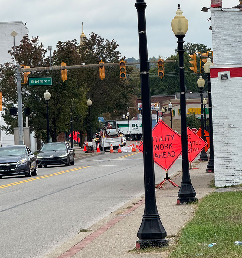 Road Work Signs Along Busy Street Road Work Signs Along Busy Street